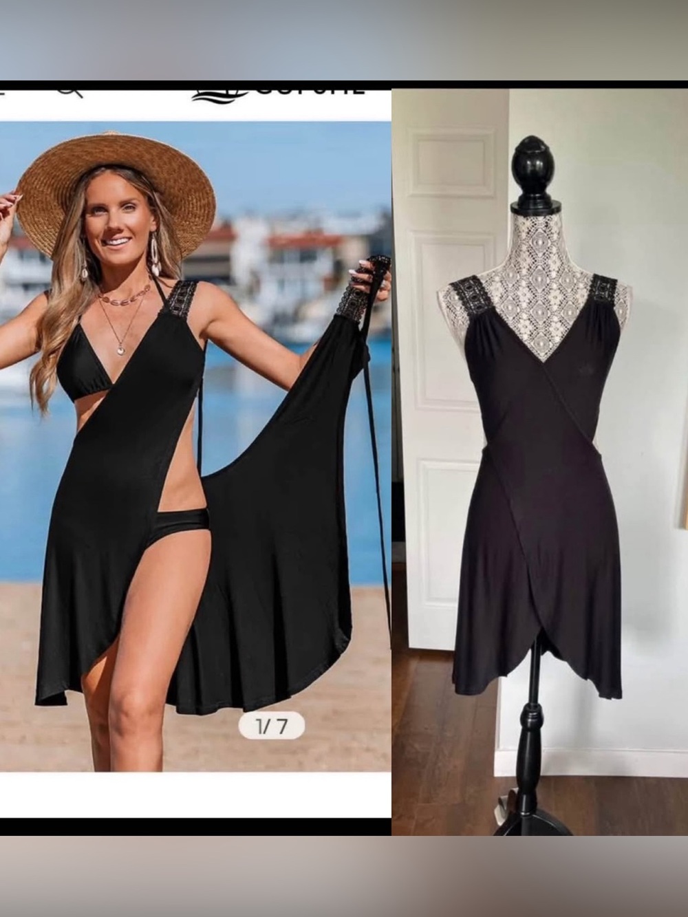 NWT Beach Summer Flattering Bathing Suit Wrap Dress. Black. Small/Medium